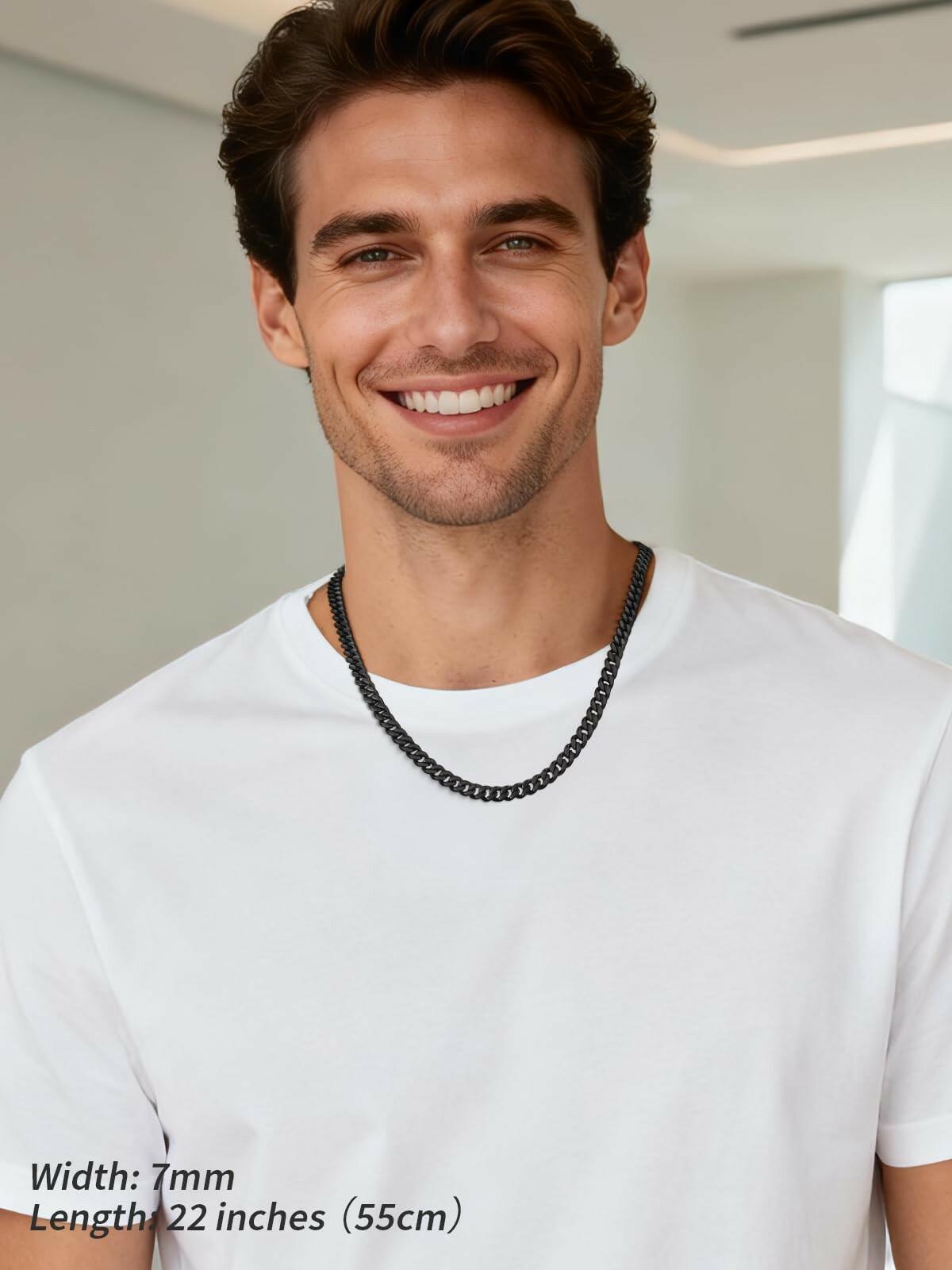 FindChic Black Chain Necklace for Men Thick Cuban Link Men's Curb Chain Necklace