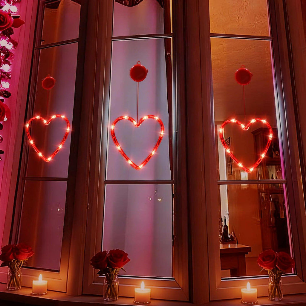 LOLStar Valentines Day Window Lights Decor with Timer, 3 Pack Battery Operated
