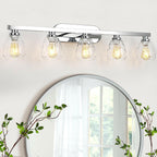 GarveeTech 4 Light Bathroom Light Fixtures Chrome with Hammered Glass Shade,