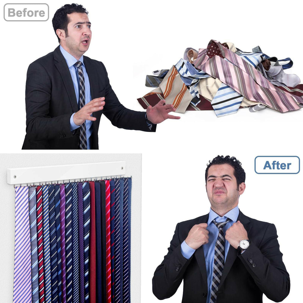 Tie Rack Wall Mounted, Belt Rack Tie Organizer for Men with 20 Storage Hooks,