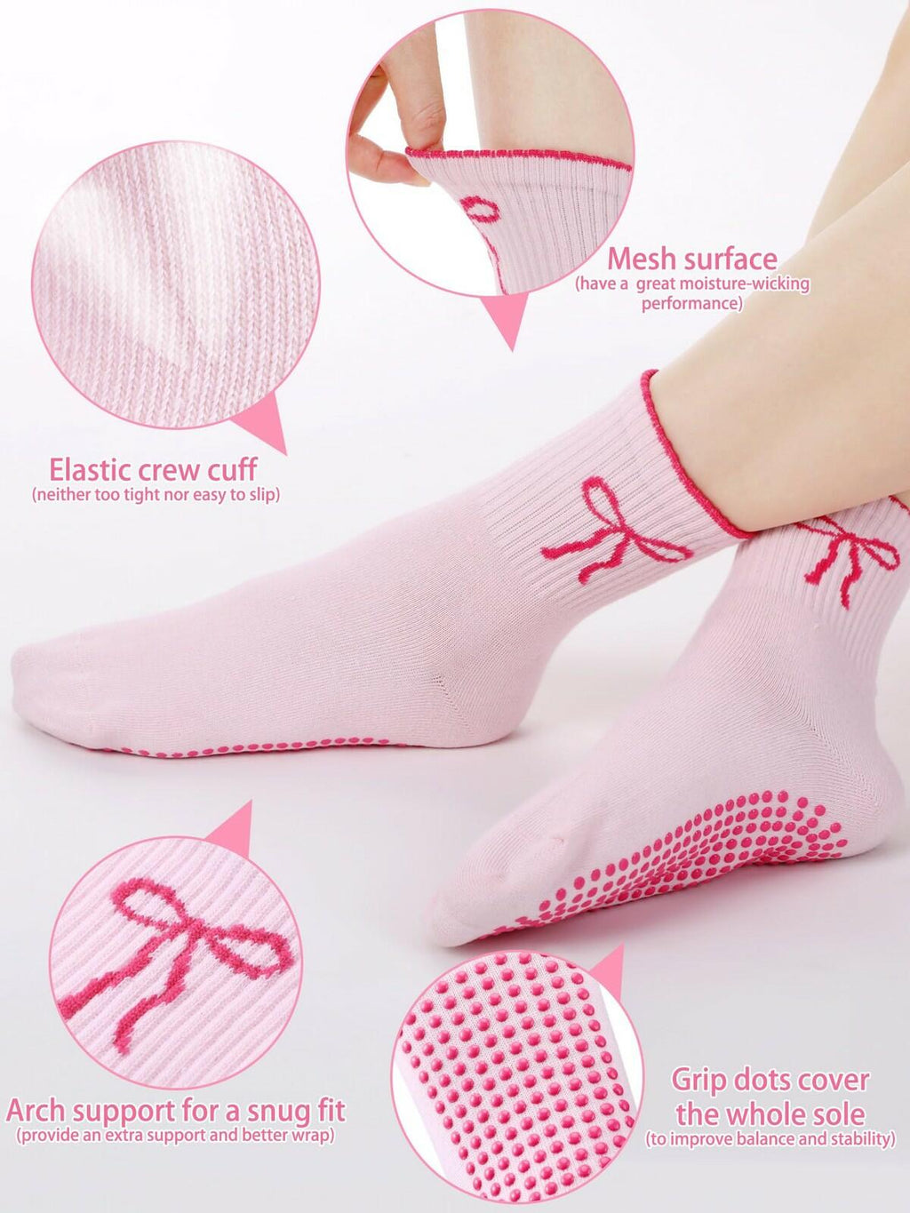 Bunnycool 3 Pairs Cute Pilates Sock with Grips for Women Cotton Non Slip Yoga