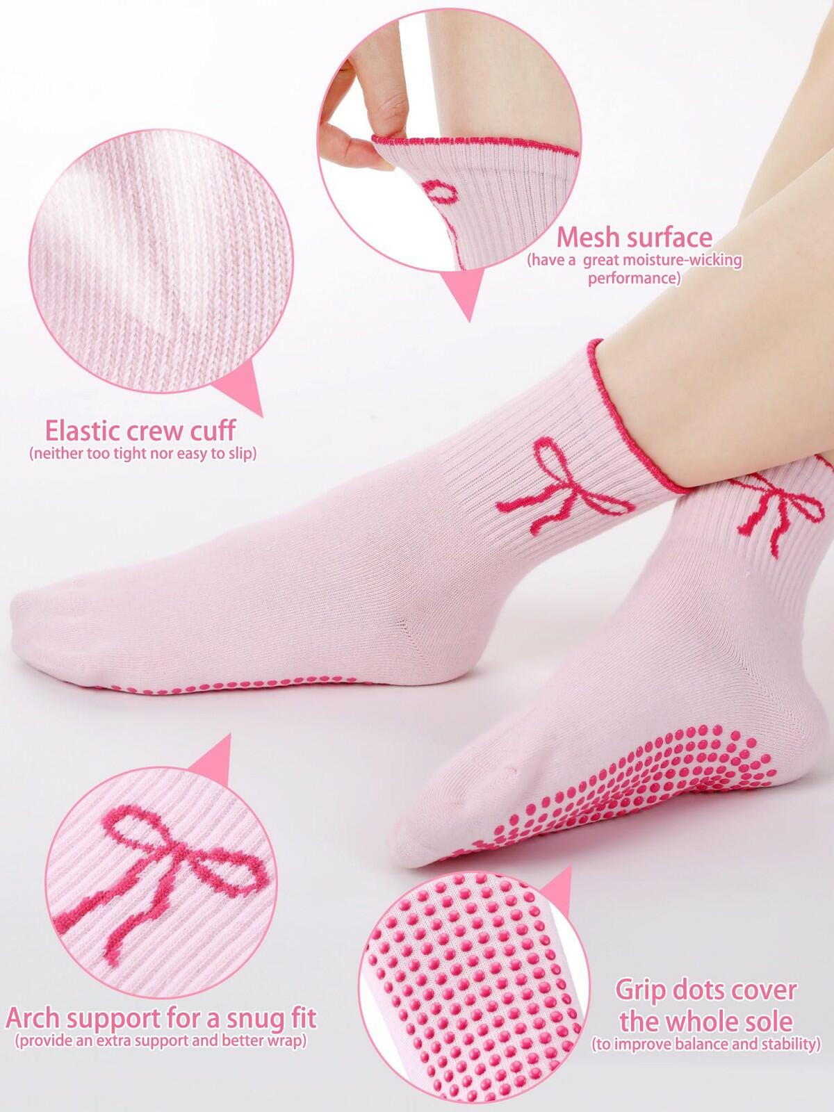 Bunnycool 3 Pairs Cute Pilates Sock with Grips for Women Cotton Non Slip Yoga