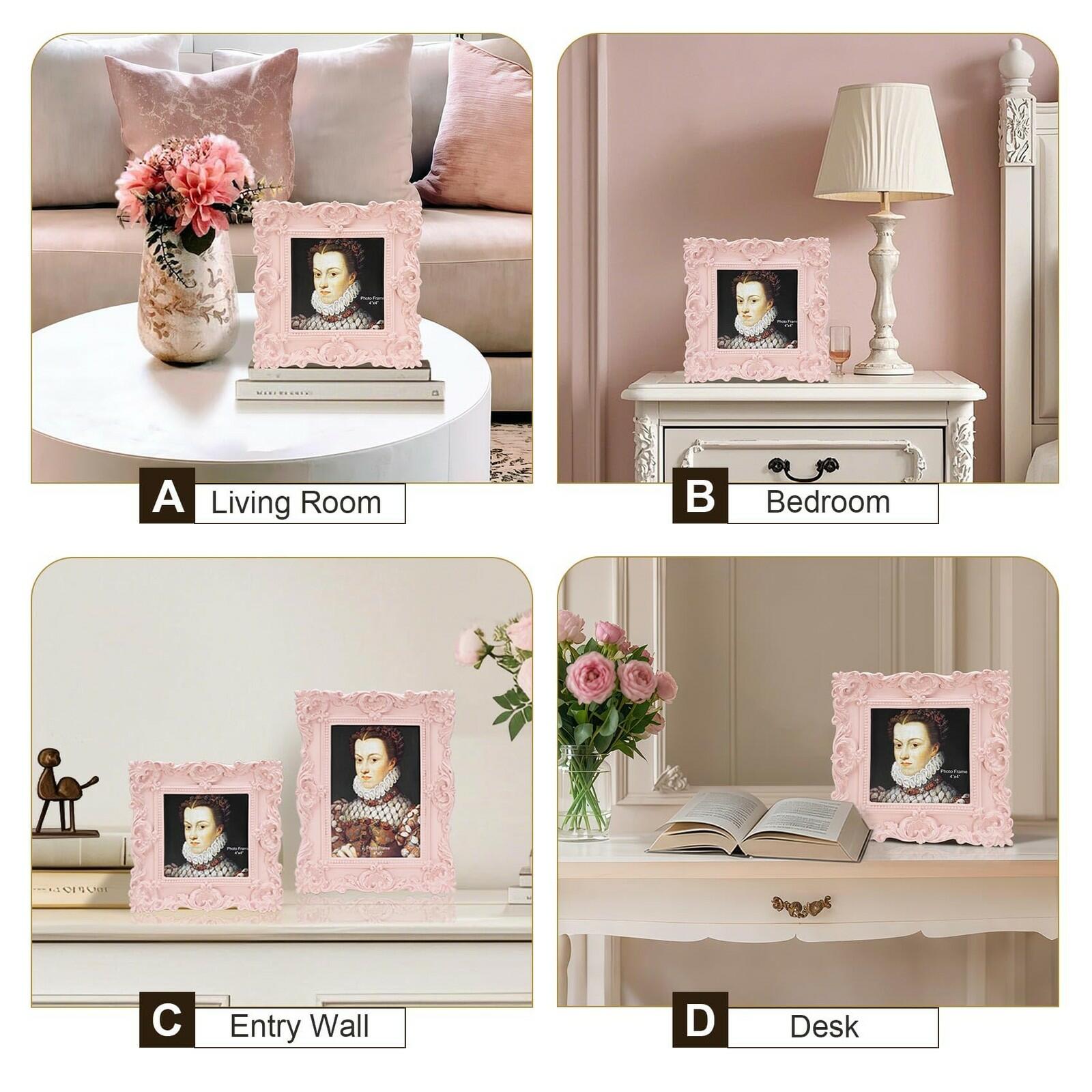 Desklens Pink Picture Frame 4X4- Decorative Photo Frames Tabletop Wall Decor for