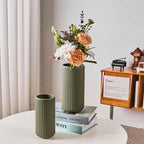 Green Ceramic Flower Vase for Pampas Grass, 8 inch Small Decorative Centerpiece