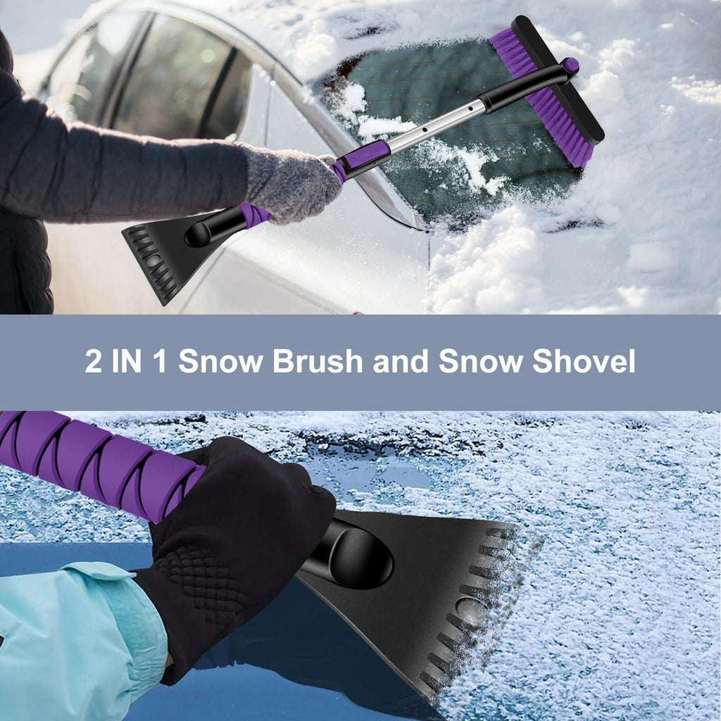 Odoland 2 Pack 33" Extendable Snow Brush with Detachable Ice Scraper for Car
