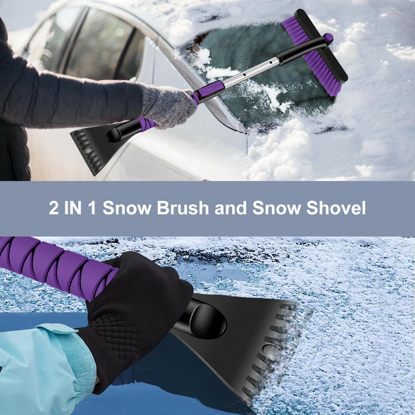 Odoland 2 Pack 33" Extendable Snow Brush with Detachable Ice Scraper for Car