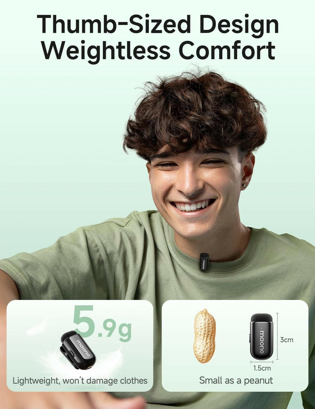 MAONO Wave T1 Mini Wireless Lavalier Microphone for iPhone 17 16 15 & Android
