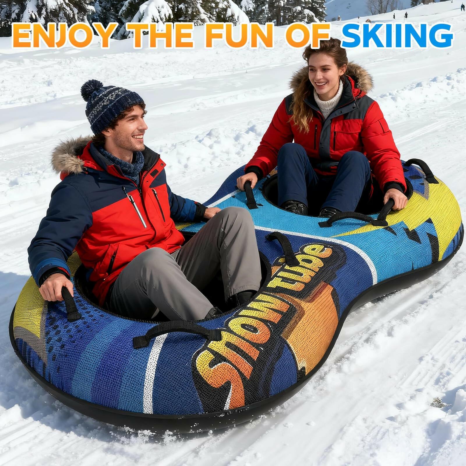 CACSPS Inflatable Snow Tube Sled 48 Inch, Heavy Duty Winter Sledding & Snow