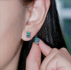GIGAJEWE Blue Green Color Moissanite Stud Earrings Radiant Cut Moissanite