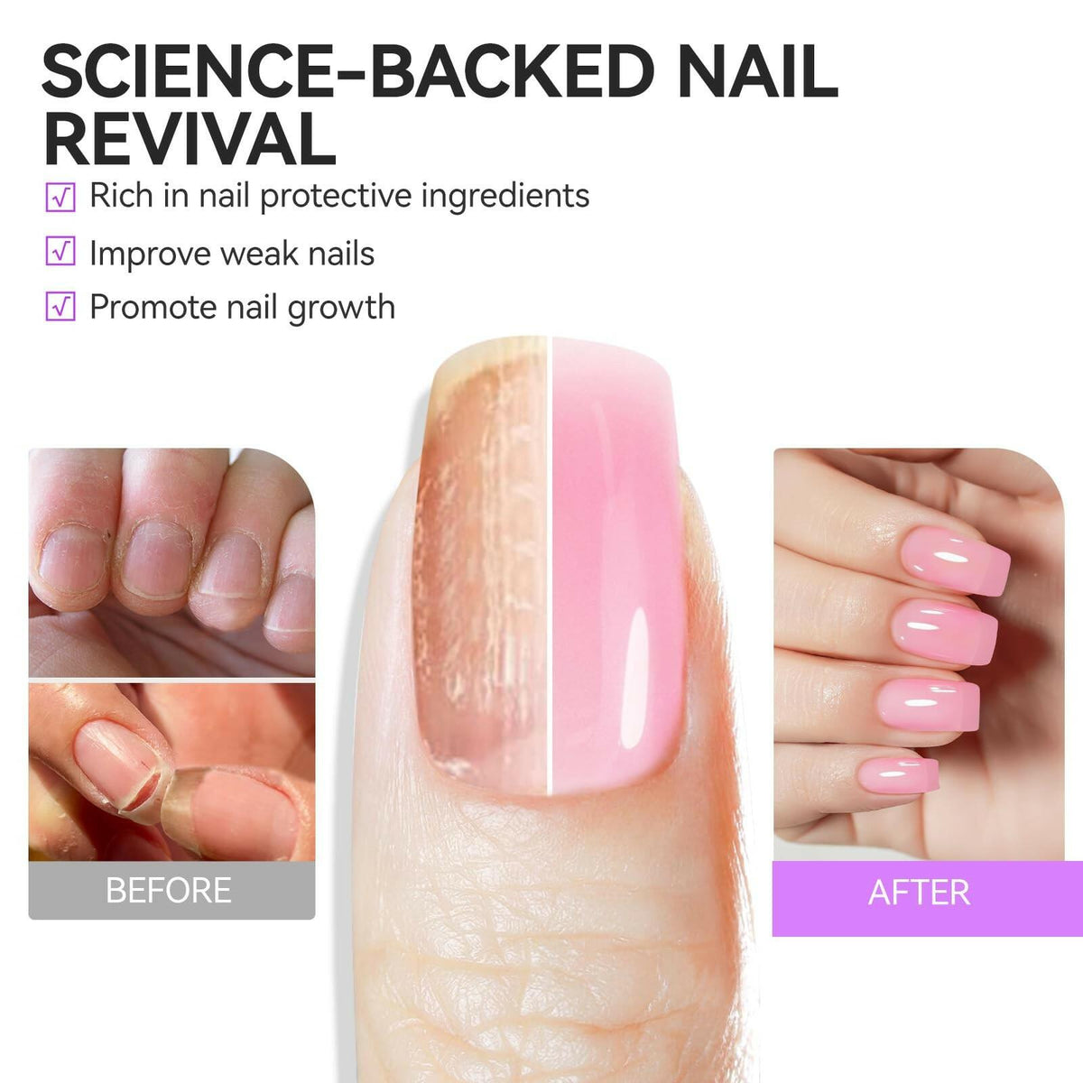 Nail Polish Strengthener and Growth Treatment: Pink Gelike EC 6 in 1 Natural