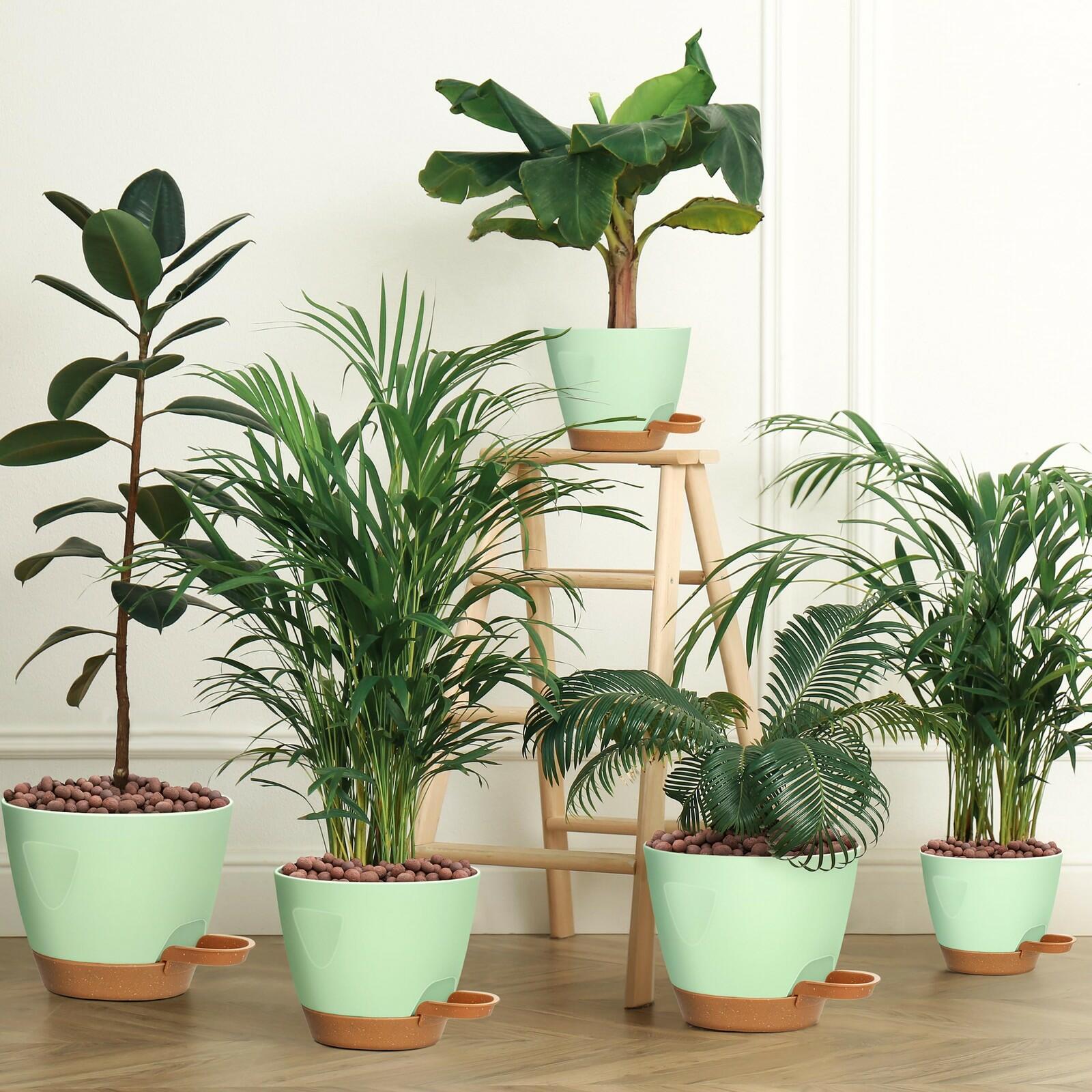5-Pack Plant Pots with Drainage 7/6.5/6/5.5/5 Inch Self Watering Pots for Indoor