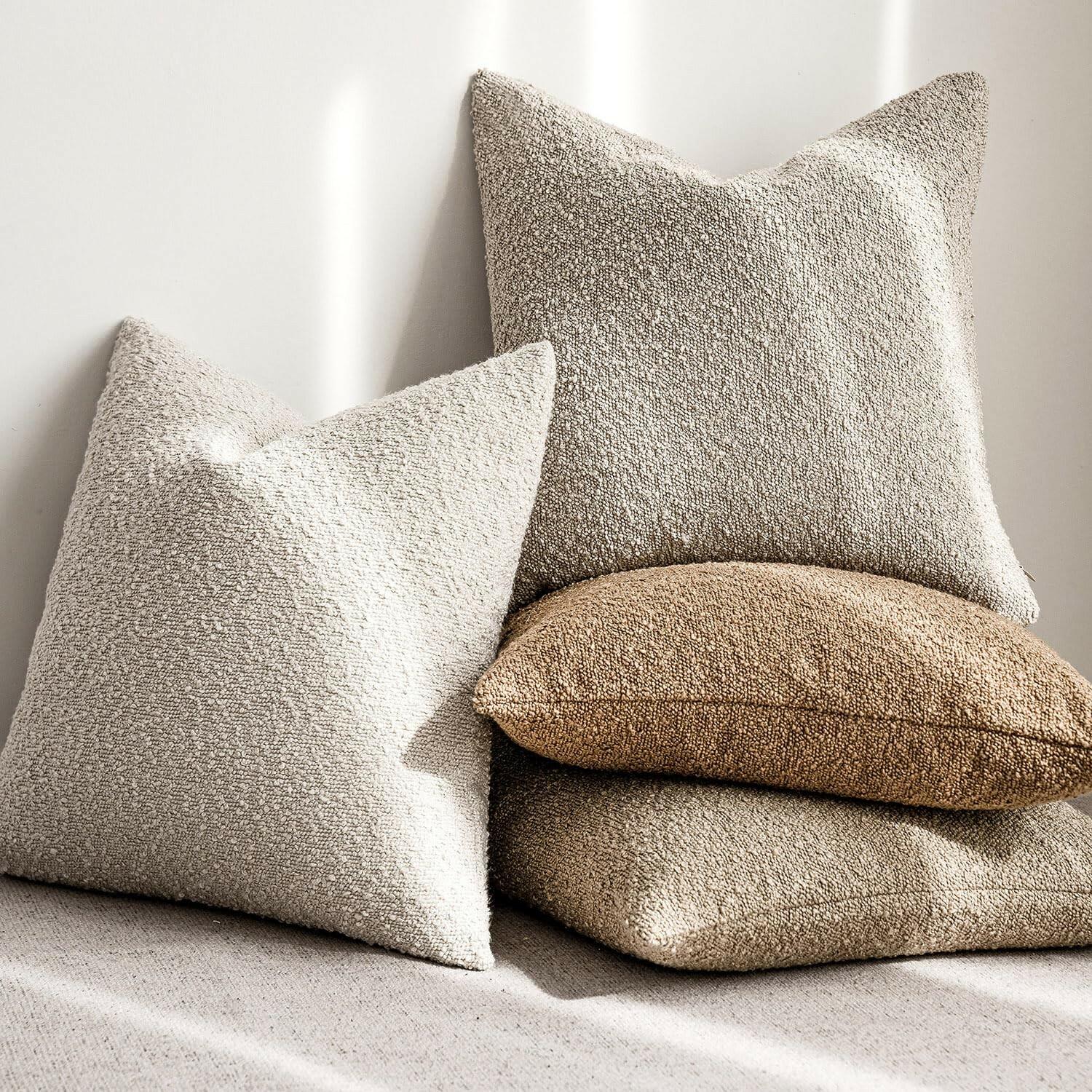 Foindtower 24 x 24 Inch Decorative Textured Boucle Throw Pillow Covers Accent