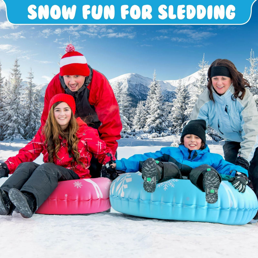 2 PACK ZMLM Snow Tubes for Kids, Plastic Snow Sleds with Handles, Inflatable