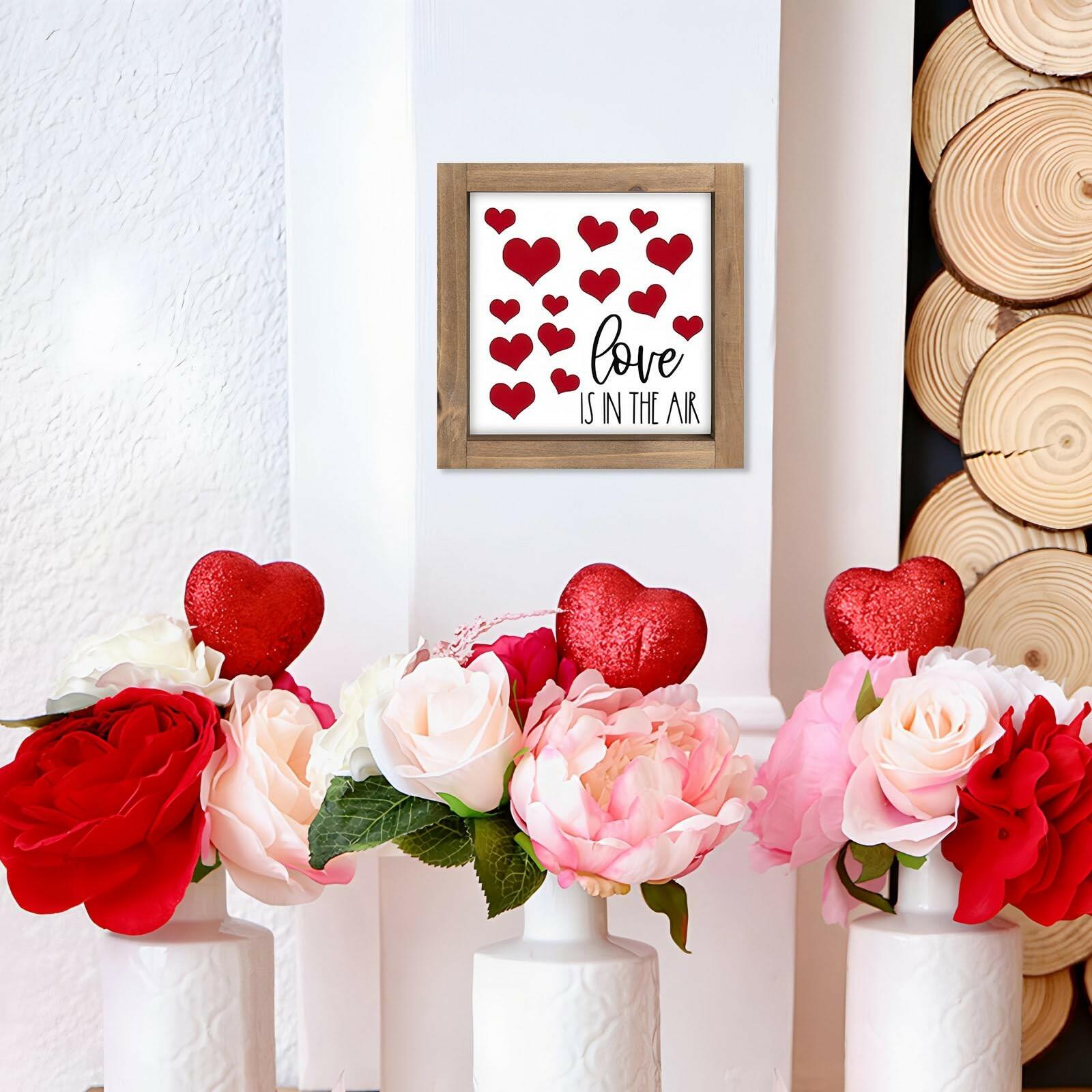 flangairy Love Is In The Air Sign, Wooden Valentines Day Heart Decor, Holiday