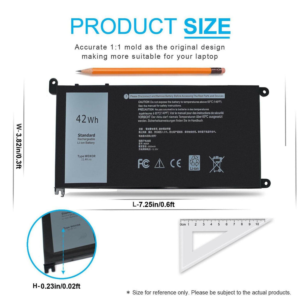 42Wh WDX0R WDXOR 11.4V Battery for Dell Inspiron 13 7375 7368 7378 5368 5378