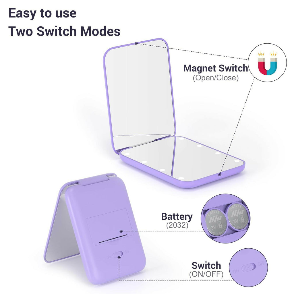 Kintion Pocket Mirror, 1X/3X Magnification LED Compact Travel Makeup Mirror with