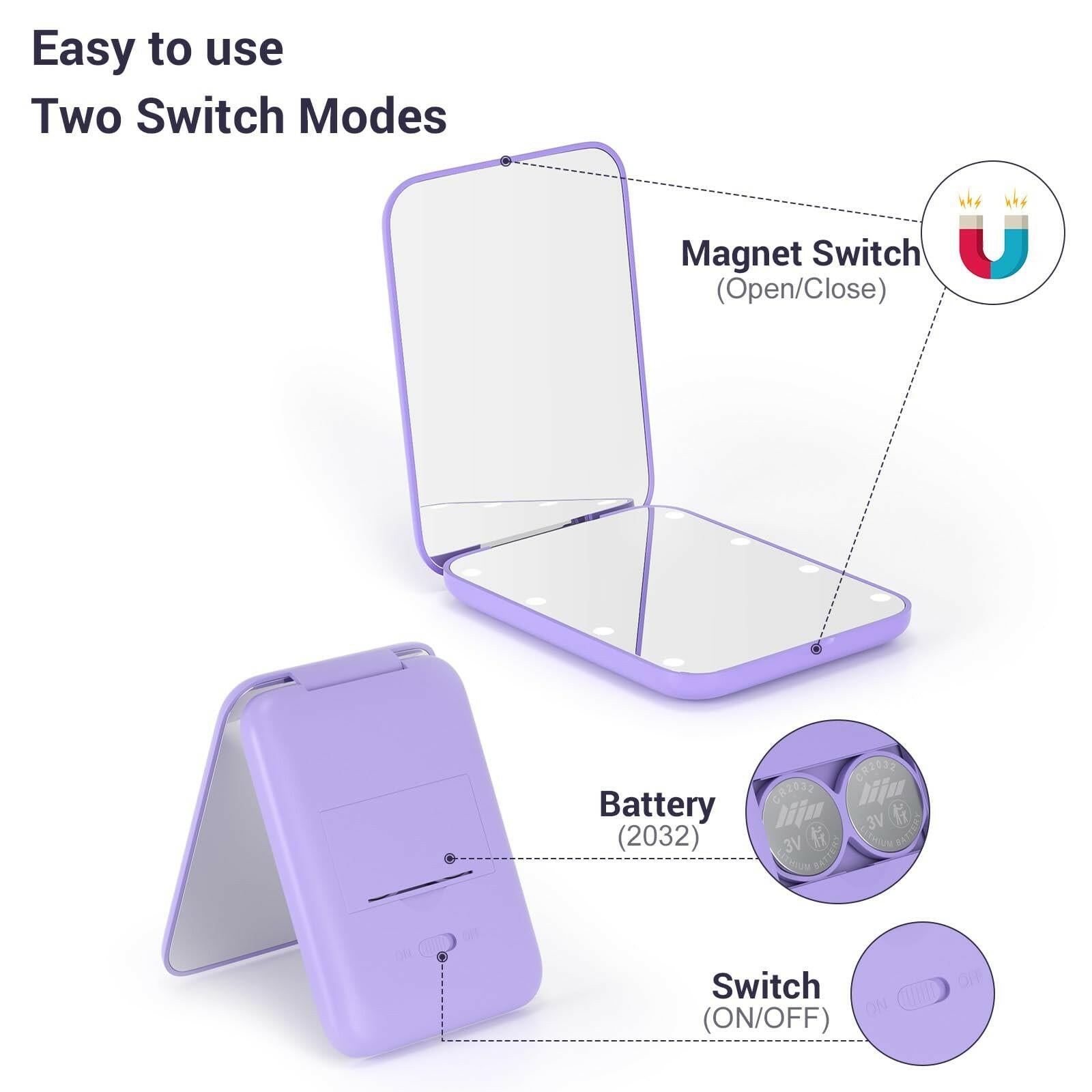 Kintion Pocket Mirror, 1X/3X Magnification LED Compact Travel Makeup Mirror with