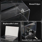 VOISEN Clear Donation Box with Lock,  6.2x4.6x3.9 Inch Ballot Box with Sign