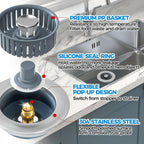 Sink Drain Strainer - Sink Stopper Kitchen Drain, 3 in 1 Kitchen Sink Drain