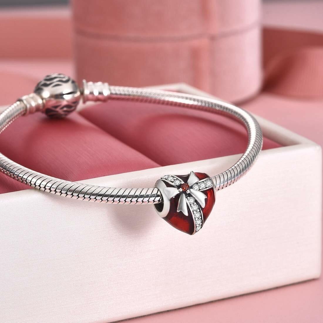 JIAYIQI Christmas Charm Charms Bracelets Love Heart Bead 925 Sterling Silver
