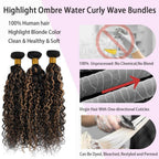 Highlight Water Curly Bundles Human Hair Honey Blonde Balayage Virgin Human Hair