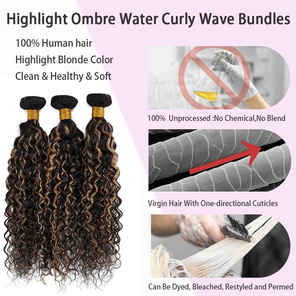 Highlight Water Curly Bundles Human Hair Honey Blonde Balayage Virgin Human Hair