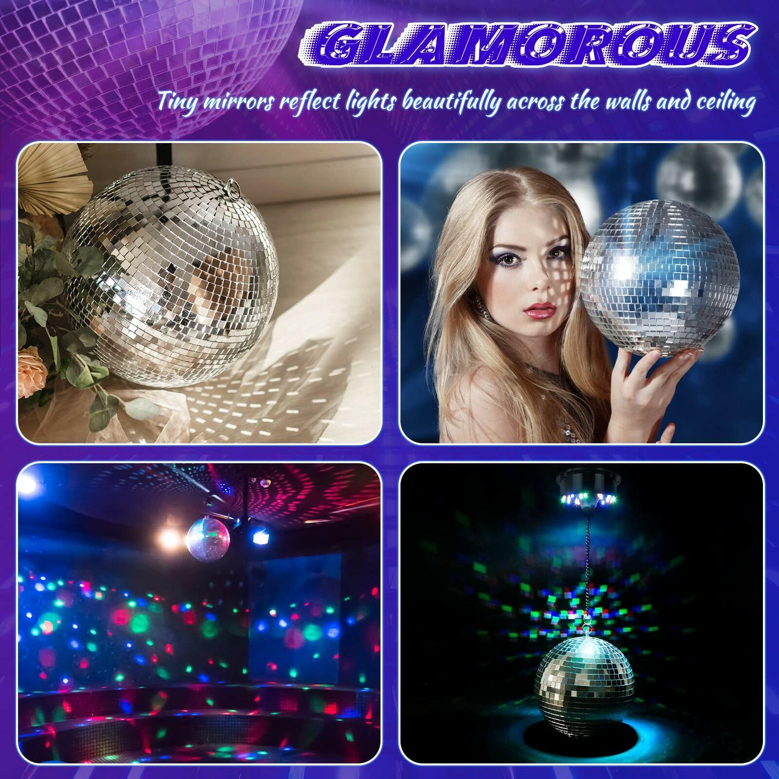 Meagoo Disco Ball with Motor and Light, 8" Hanging Mirror Ball and 6RPM