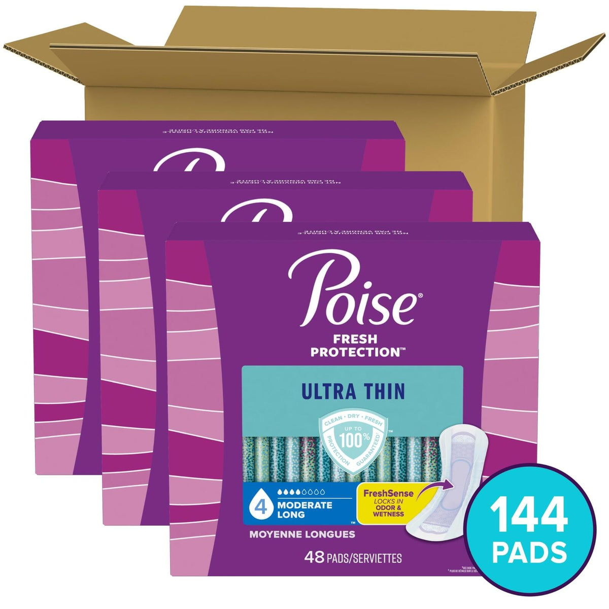 144 Ct Poise Ultra Thin Incontinence Pads & Postpartum Incontinence Pads 4 Drop