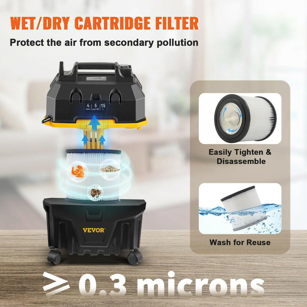 VEVOR Wet/Dry Vacuum Shop Vac 4 Gallon 5 Peak HP 3-in-1 Blower Portable