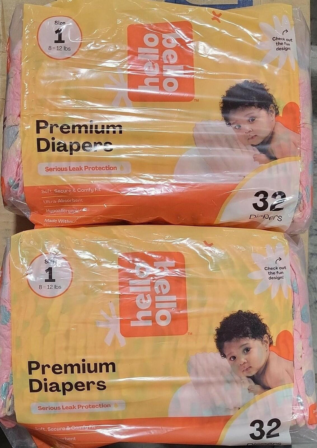 64 Count Hello Bello Diapers, Size 1 (8-12 lbs) Flower Child,  Premium