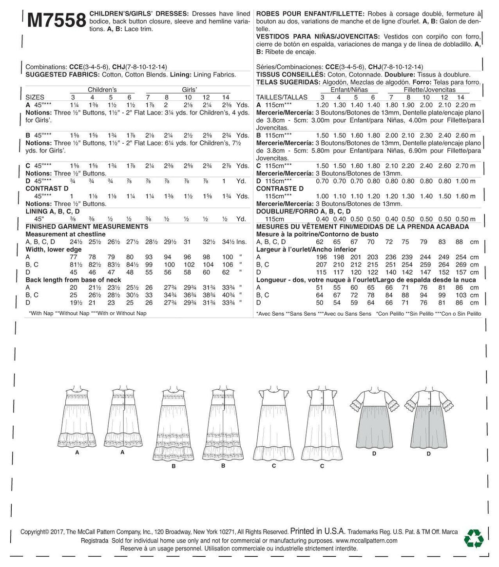 McCall's Patterns Children's/Girls' Sleeveless and Ruffle Sleeve Empire-Waist