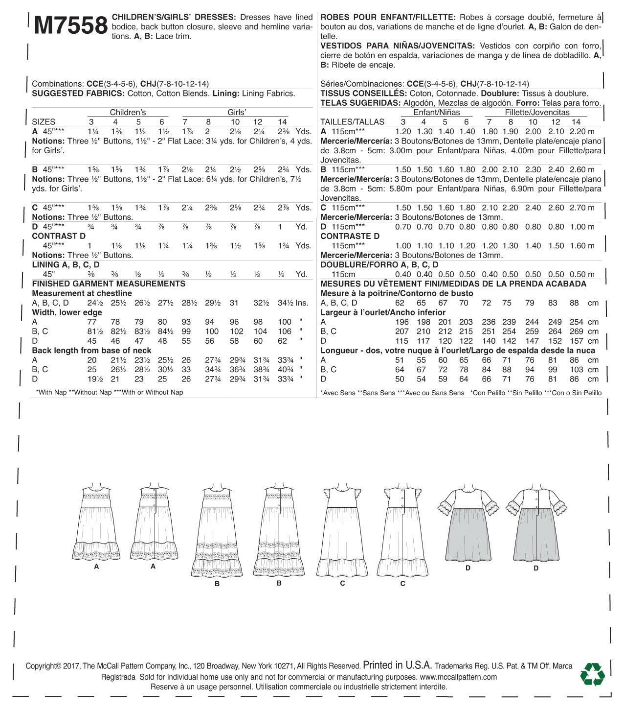 McCall's Patterns Children's/Girls' Sleeveless and Ruffle Sleeve Empire-Waist