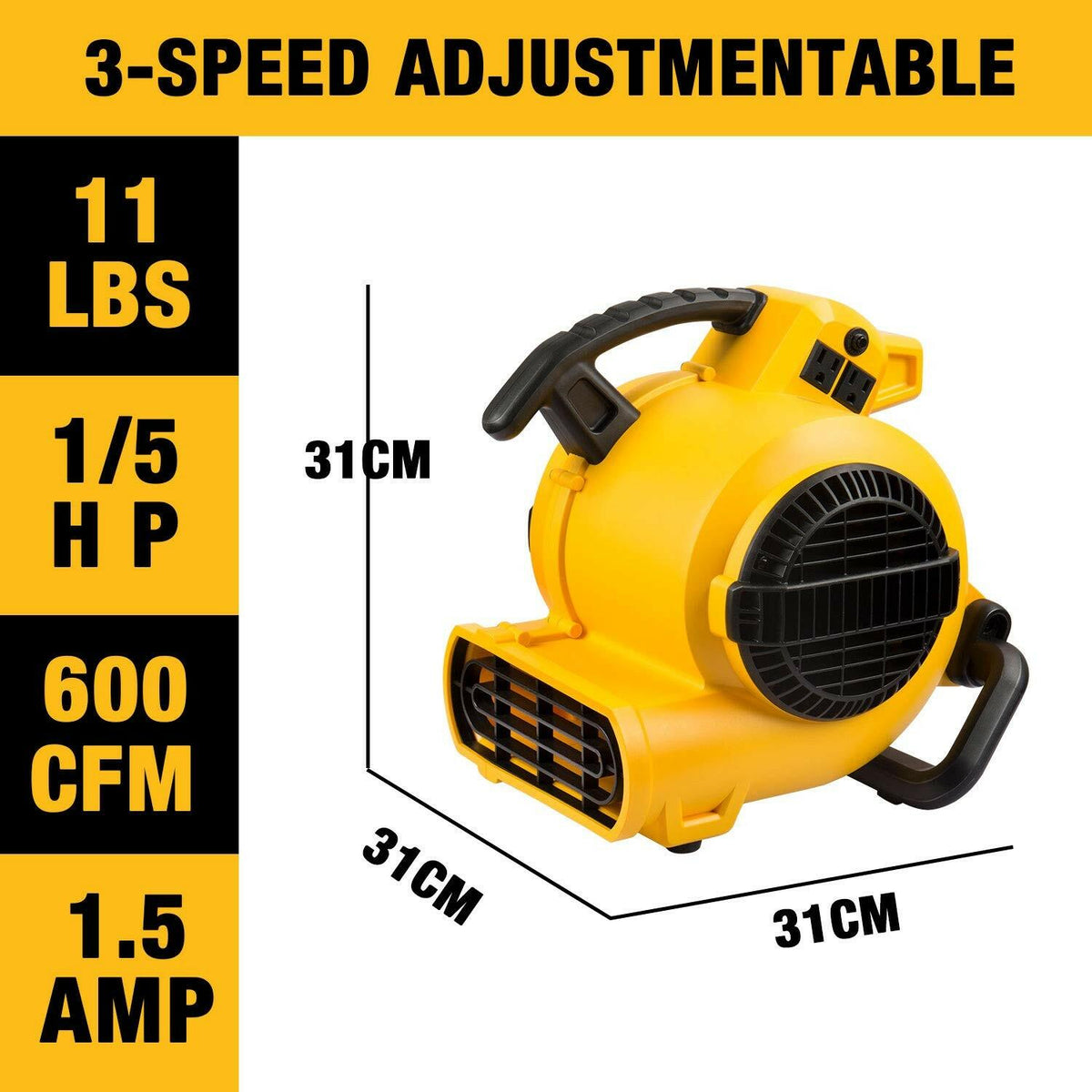 DEWALT Portable Air Mover 276W 3 Speed Floor Fan Blower