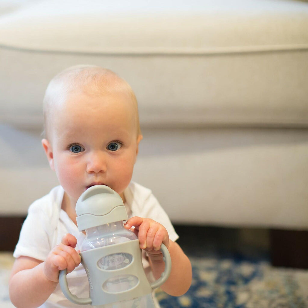 Dr. Brown's Milestones Wide-Neck Sippy Straw Bottle with 100% Silicone Handles