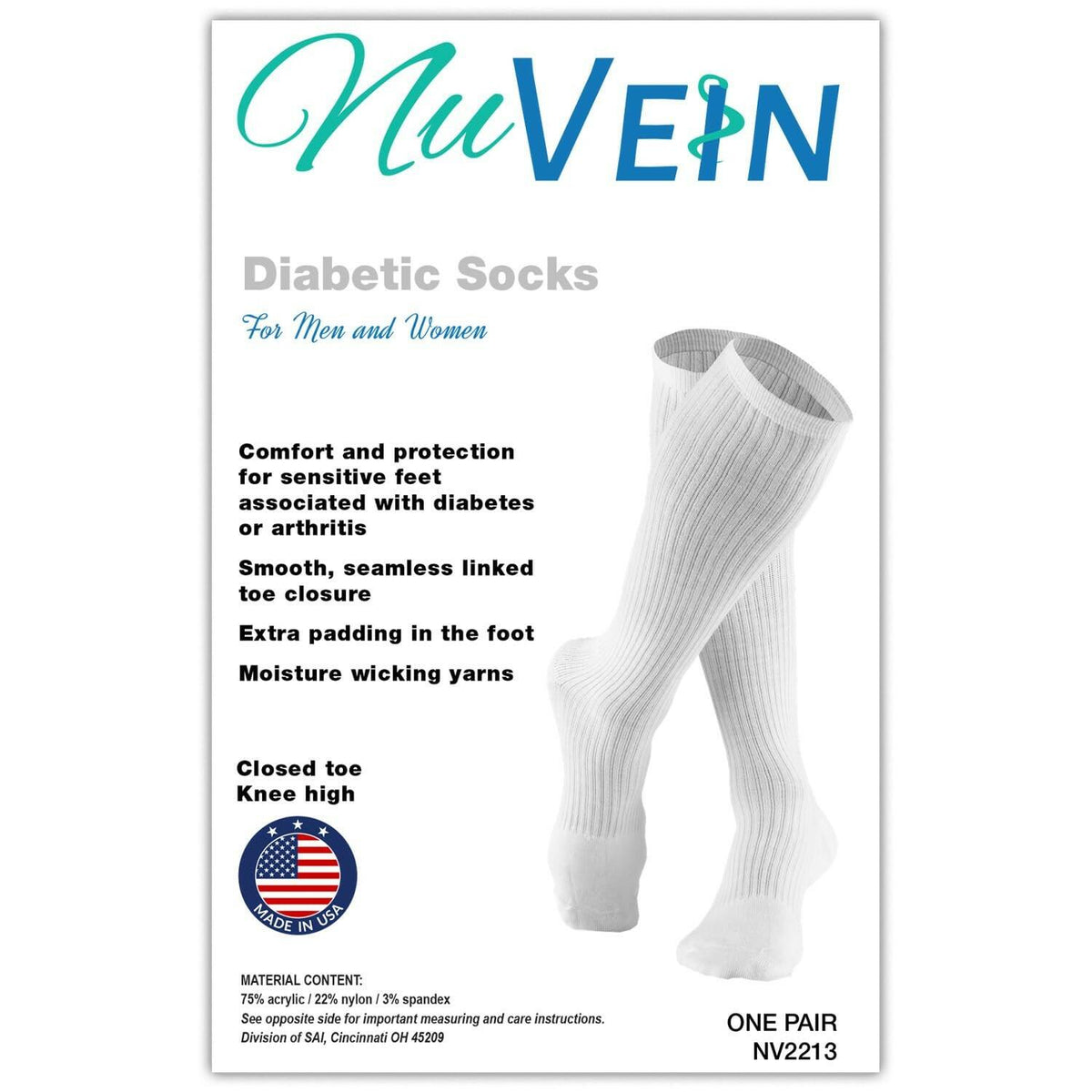 NuVein Compression Socks, 8-15 mmHg Support for Men, Padded Cushion Foot, Knee