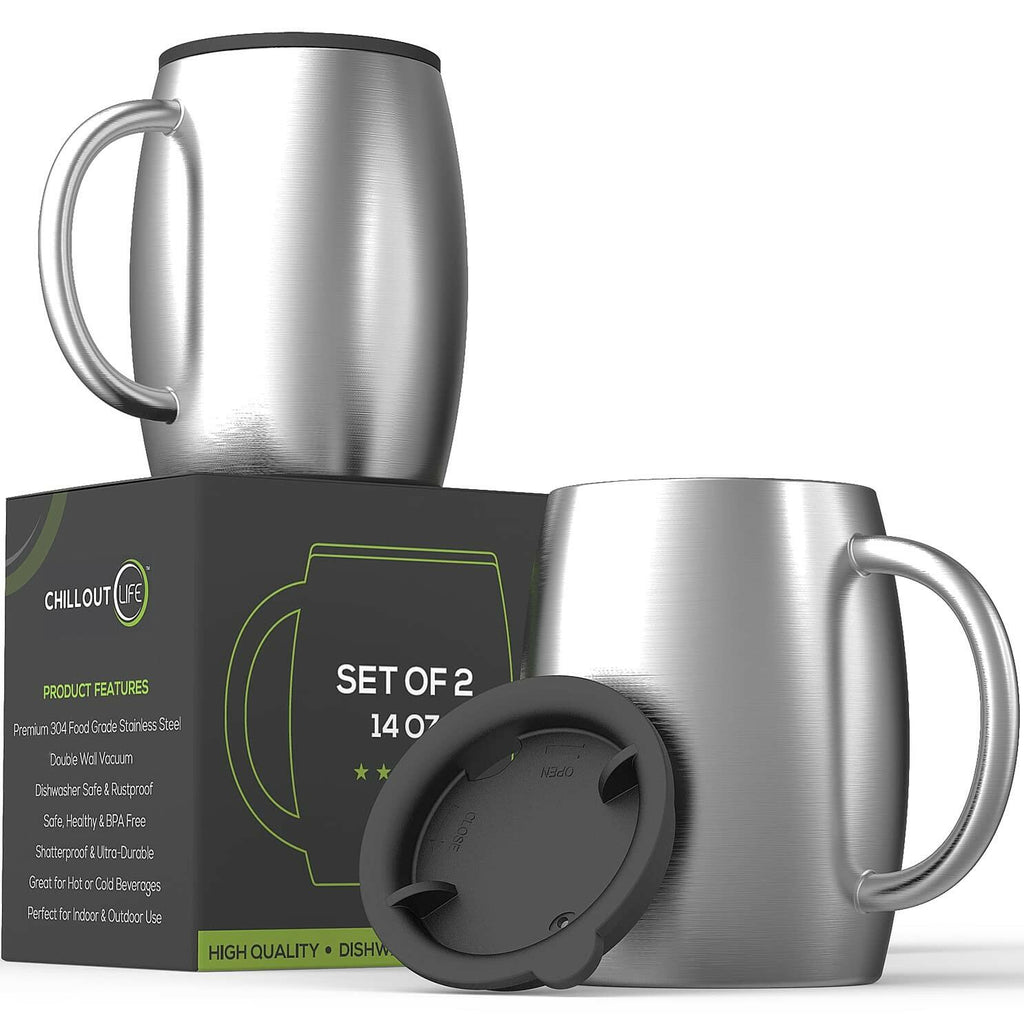 Set of 2 CHILLOUT LIFE Stainless Steel Insulated Coffee Mugs  (14oz) – Double