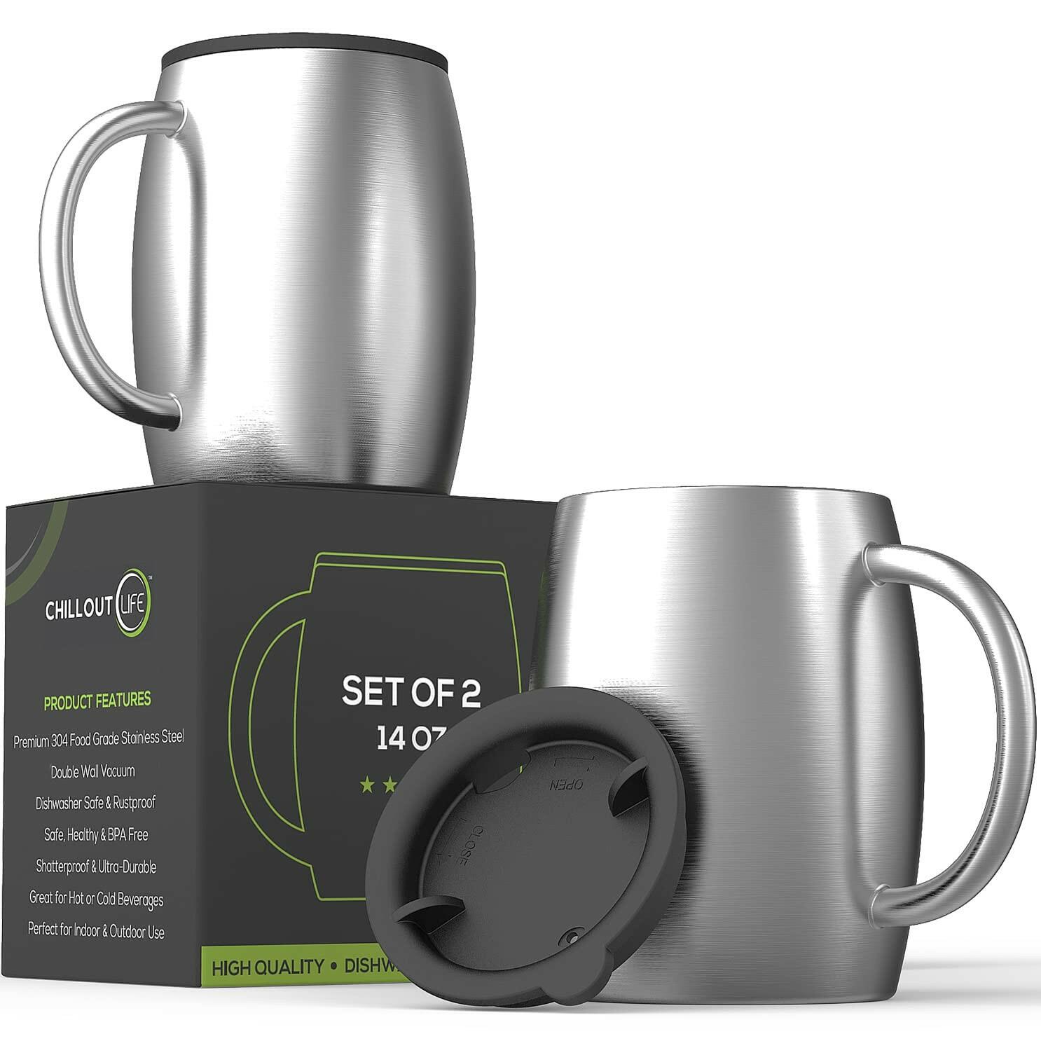 Set of 2 CHILLOUT LIFE Stainless Steel Insulated Coffee Mugs  (14oz) – Double