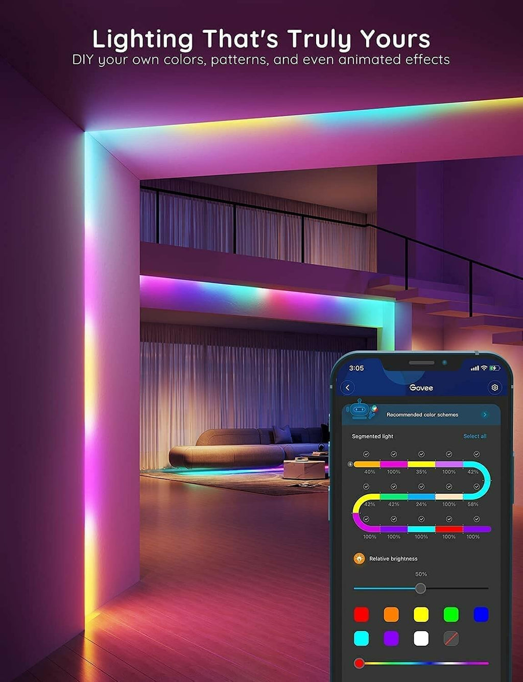 Govee RGBIC LED Strip Lights, Smart LED Lights for Bedroom, Bluetooth LED Lights