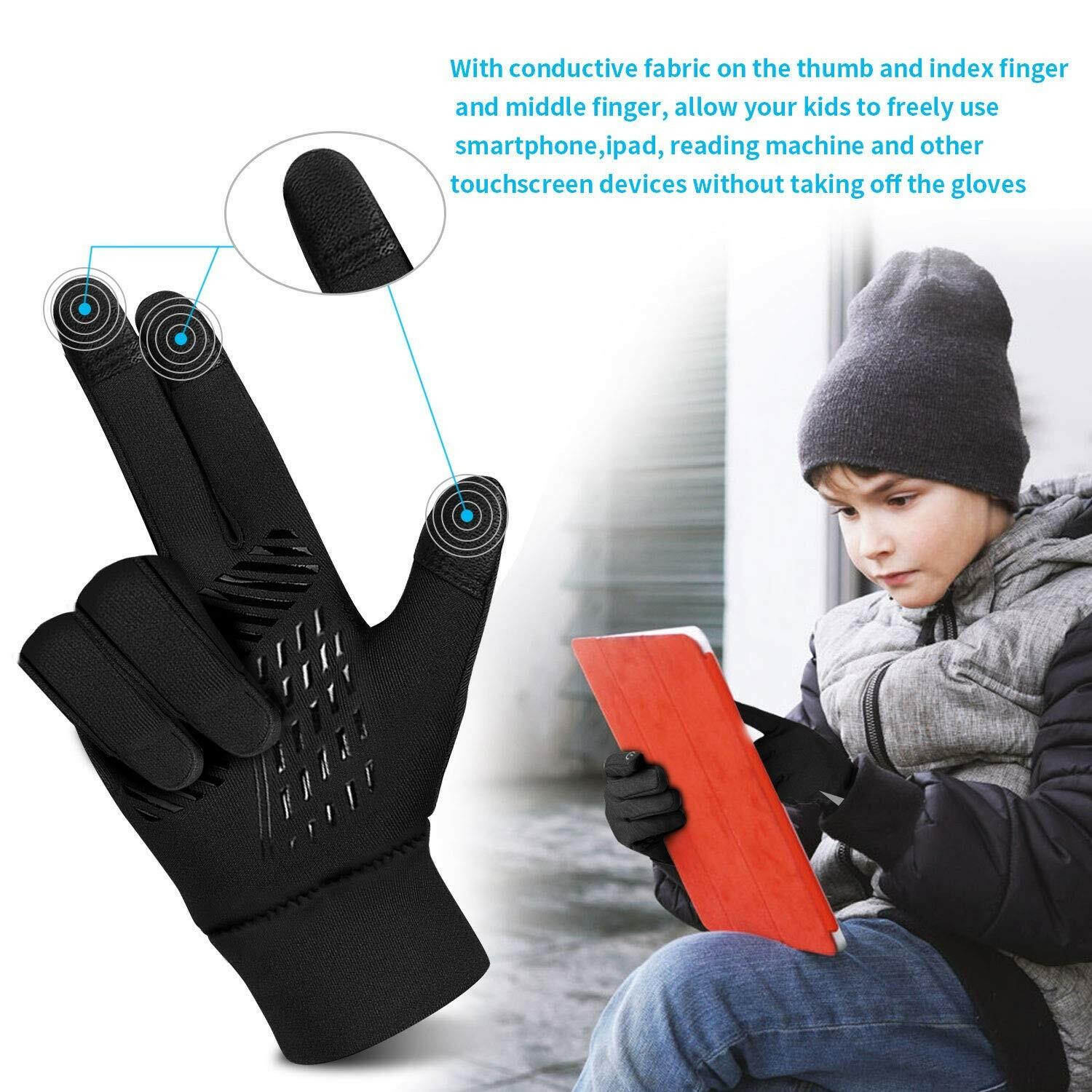 YukiniYa Kids Winter Gloves Back Water Repellent Touchscreen Warm Fleece