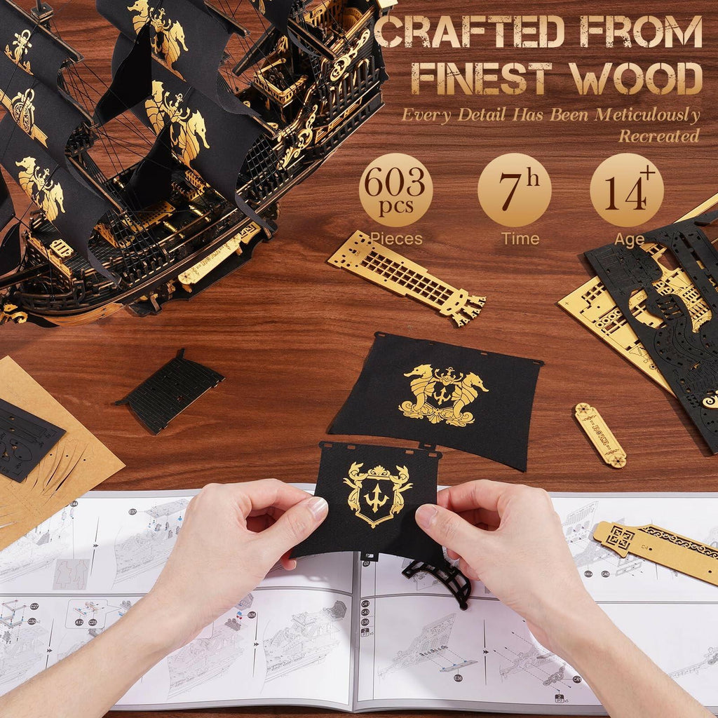 ROKR 3D Wooden Puzzle Seahorse Barque Model Kit Gift Adults Teen