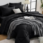 HEVUMYI Black Queen Comforter Set - 7-Piece All Season Bed in a Bag Queen, Ultra