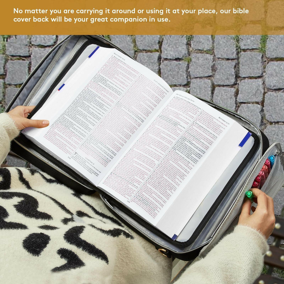 Bible Cover for Women – Large Bible Case with Zipper, Floral Journal Bag with