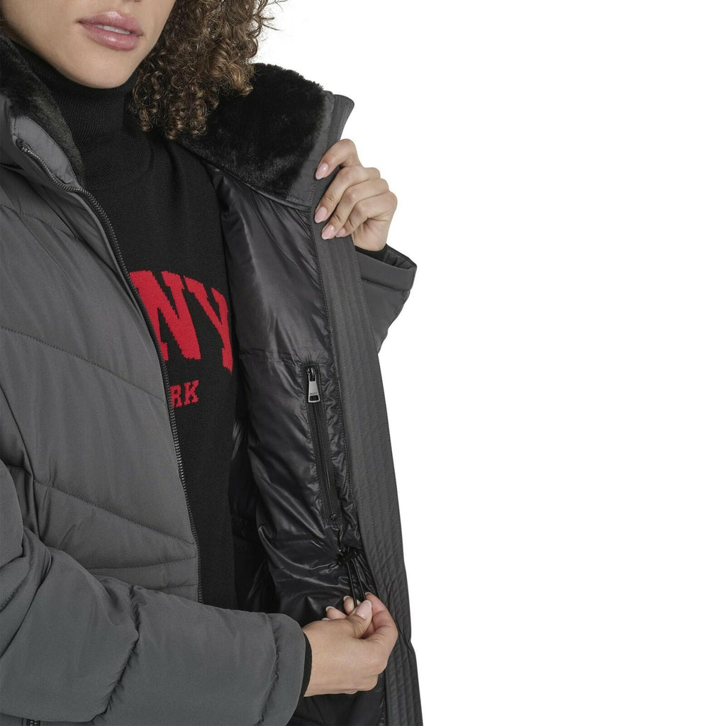 DKNY Women's Medium Walker-Length Puffer Coat with Hood and Adjustable Internal