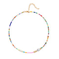 Wellike Freshwater Pearl Beaded Necklace for Women Handmade Boho Colorful Glass