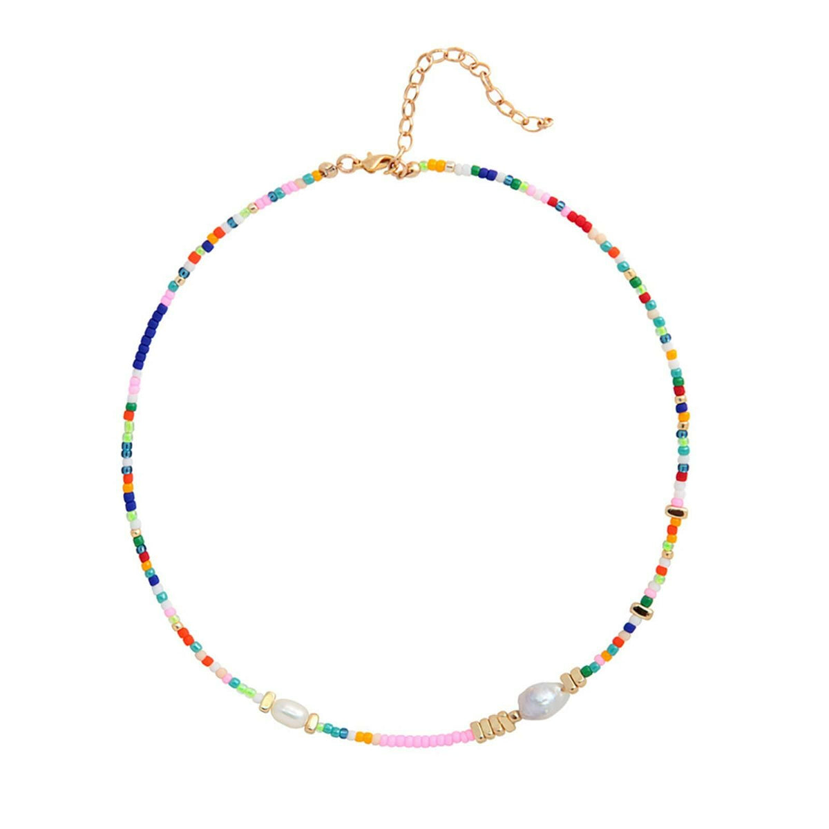 Wellike Freshwater Pearl Beaded Necklace for Women Handmade Boho Colorful Glass