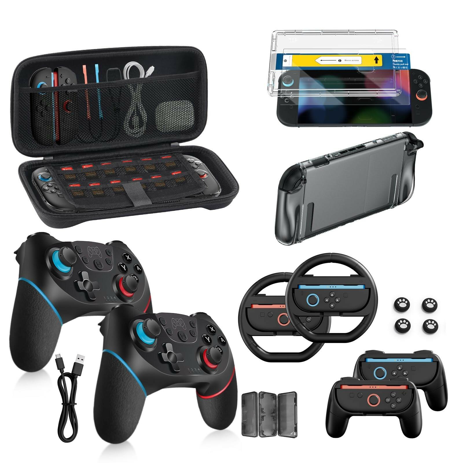 Pro Controllers Accessories Bundle for Nintendo Switch 2 18-in-1: Carrying Case,