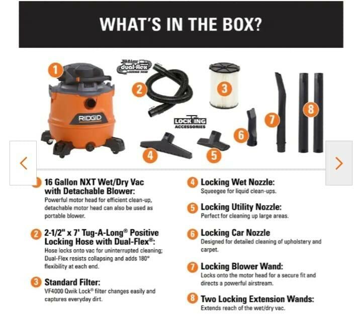 Pacroban 16 Gal 6.5-Peak HP NXT Wet Dry Shop Vacuum Blower Filter