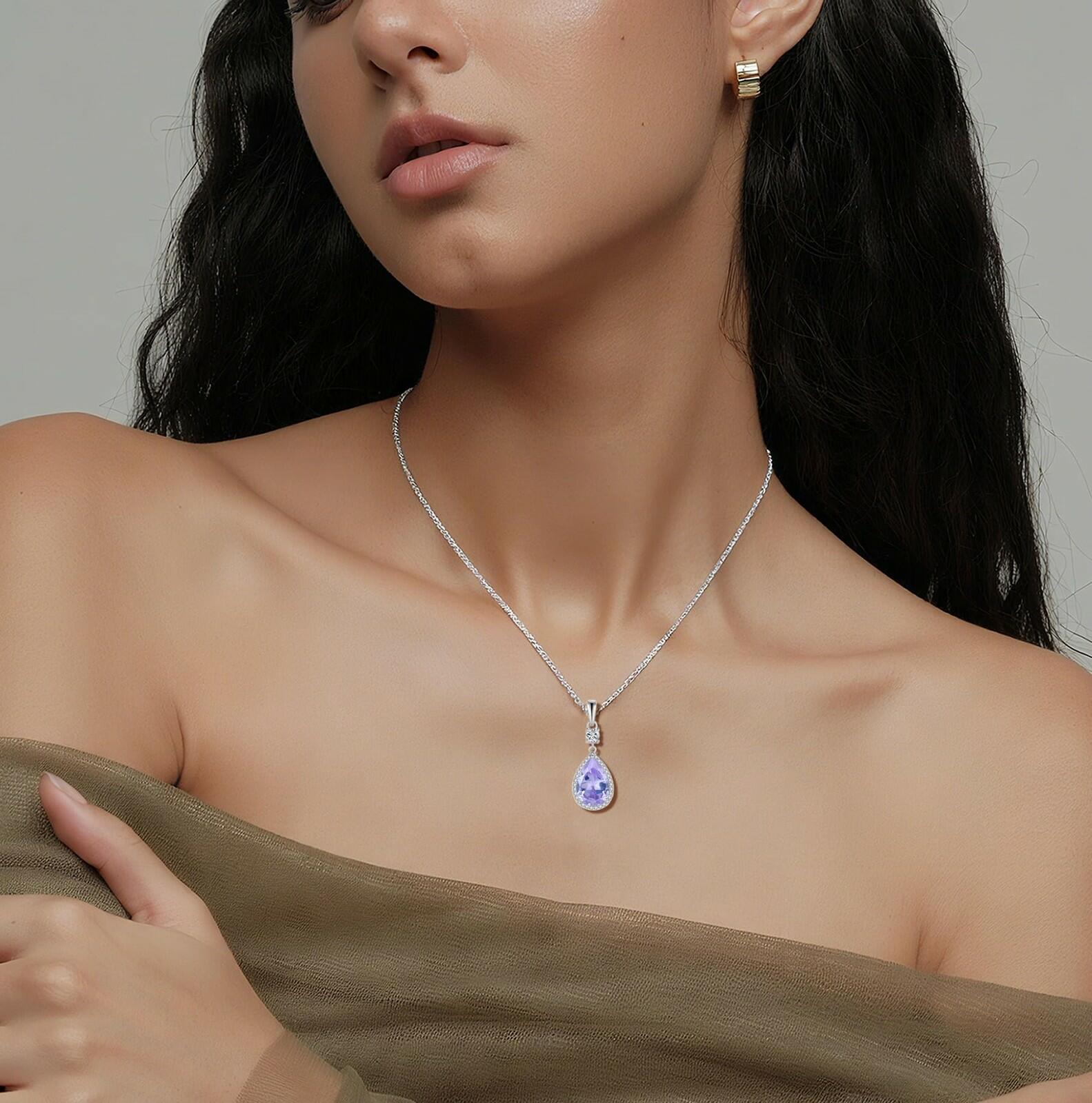 Oskani Teardrop Birthstone Necklace for Women 925 Sterling Silver 5A Cubic