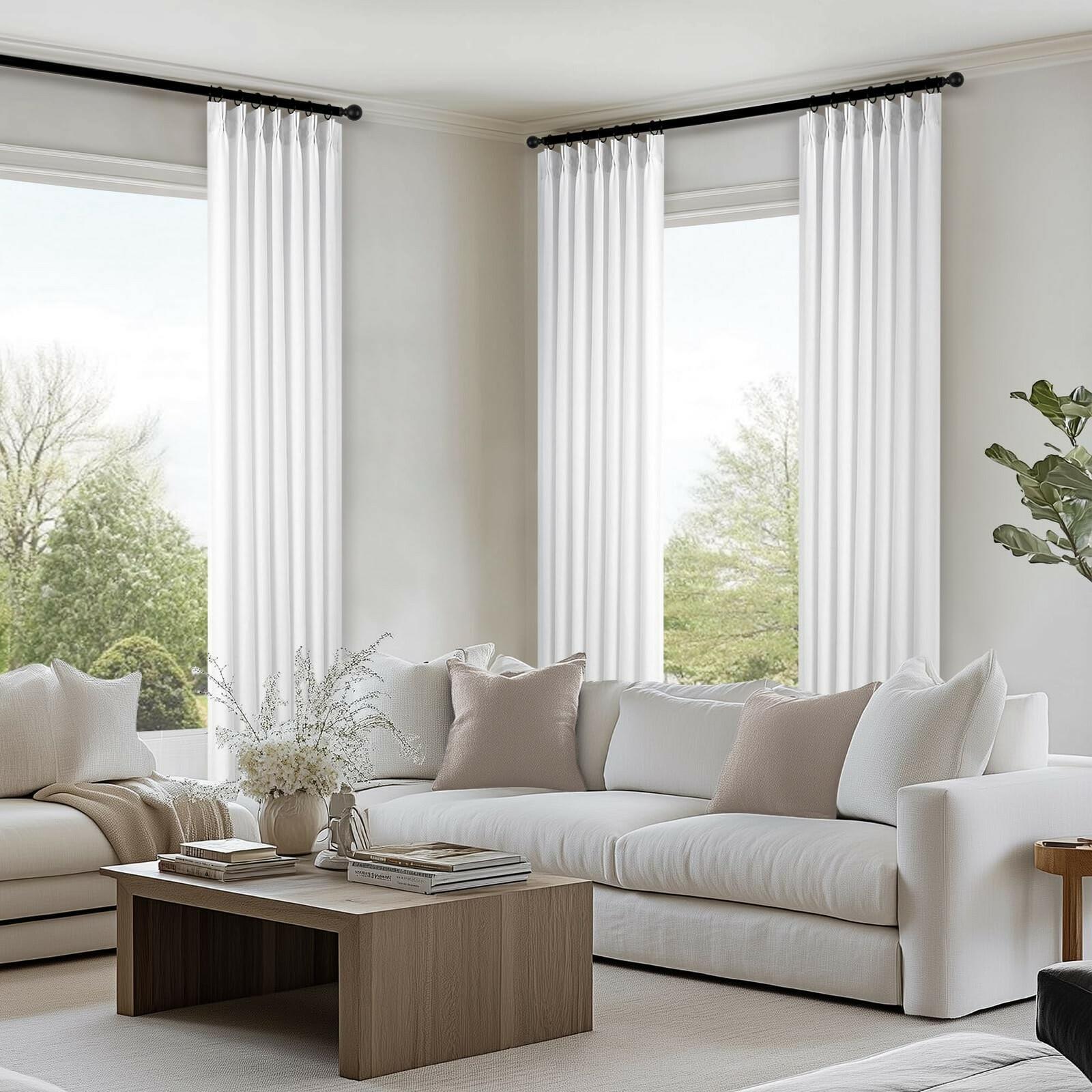 Topfinel Beige White White Linen Curtains 96 Inches Long for Living Room,Pinch