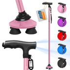 BigAlex Folding Walking Cane with LED Light,Pivoting Quad Base,Adjustable